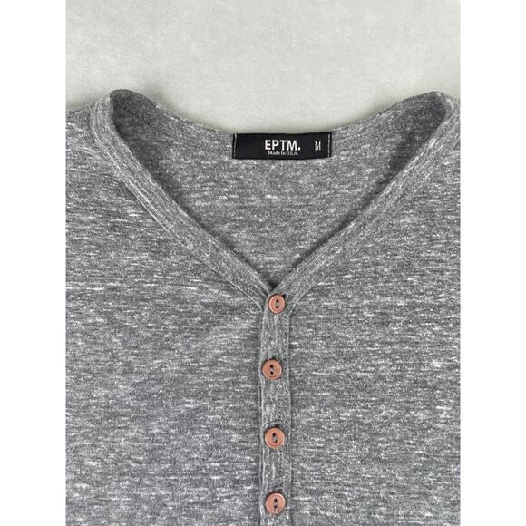 EPTM Shirt Mens M Heather Gray Longline Curved Hem Henley Short Sleeve Made USA - Picture 3 of 6